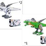 Two toy dinosaurs with packaging on a white background