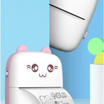 Cute cartoon-style printer with a roll of paper on a blue background