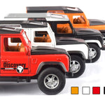 Model cars in red, black, white, and orange on a white background