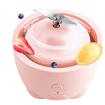 Pink kitchen appliance with fruit slices on a white background