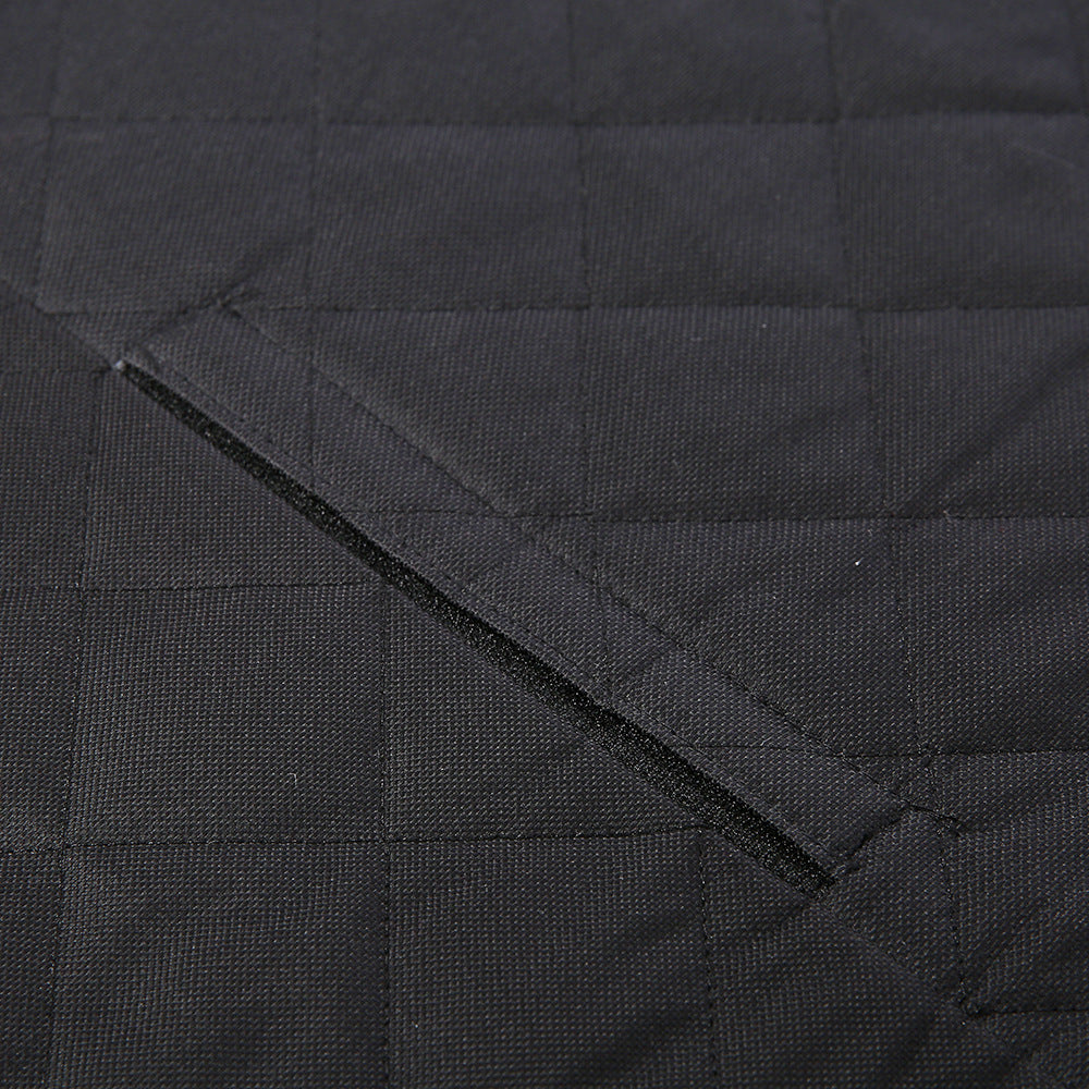 Close-up of black quilted fabric with stitching details of Dog Car Seat Cover