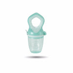 Mint green baby food pouch on a white background
