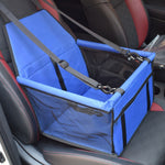 Blue pet seat carrier in a car