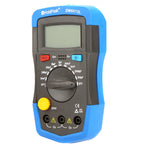 Digital multimeter with blue casing on a white background