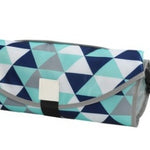 Foldable picnic blanket with geometric pattern on a white background