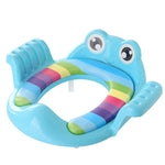 Colorful baby seat with frog design on a white background