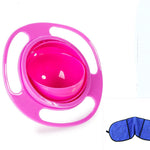 Pink baby bowl with a blue sleep mask on a white background