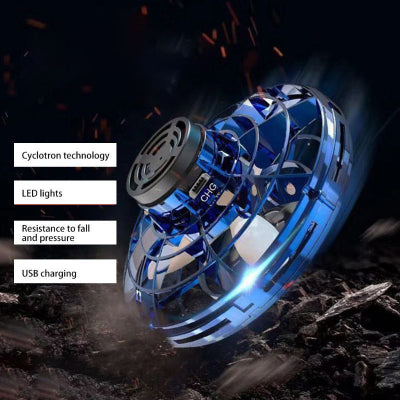 Blue handheld device with LED lights on a dark background