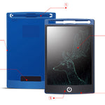 Blue electronic writing pad with a deer illustration on the screen, showing front and back views.