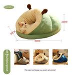 Pet bed with dimensions and examples of use on a white background