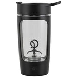 Black portable coffee maker with clear glass body on a white background