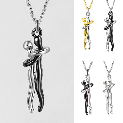 Collection of sword-shaped pendants on chains against a white background