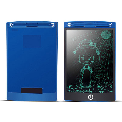 Blue electronic drawing tablet with a cartoon character on the screen