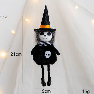 Halloween-themed plush toy with measurements on a white background