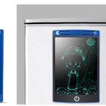 Blue electronic drawing tablet with a digital drawing on a white background