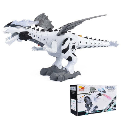 Toy dragon with a white and gray color scheme on a white background, accompanied by its packaging.
