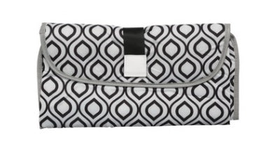Black and white patterned clutch bag on a white background