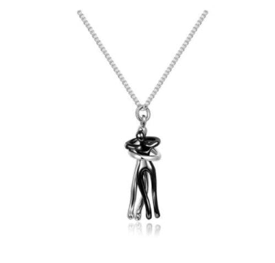 Necklace with a black cat-shaped pendant on a white background