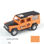 Model of an orange Land Rover Discovery on a white background
