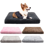 Dog lying on a plush pet bed with color options displayed below.