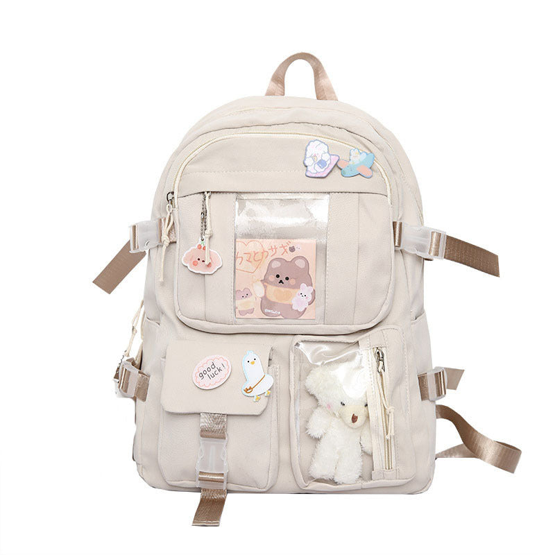 Goeverz Cute Casual Backpack for Women/Students | Large Capacity (36-55L) with Badges & Bear Charm
