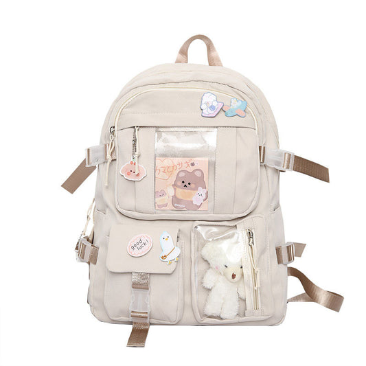 Goeverz Cute Casual Backpack for Women/Students | Large Capacity (36-55L) with Badges & Bear Charm