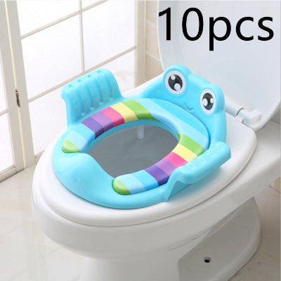 Children's toilet seat with rainbow design on a toilet