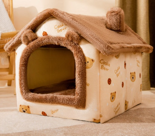 Cute pet house with teddy bear pattern on a soft surface
