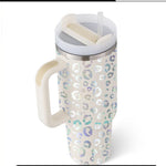 Tumbler with leopard print design on a white background