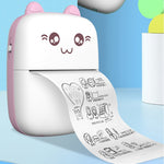 Cute cartoon-style printer with a roll of paper on a blue background