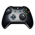 Black gaming controller on a white background