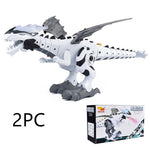 Toy dragon with black and white design and packaging on a white background