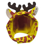 Yellow reindeer headband with brown antlers and ears on a white background
