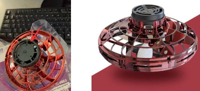 Red and black drone-like device on a red background