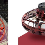 Red and black drone-like device on a red background