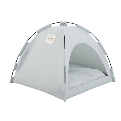 Gray pet tent with a white interior on a white background