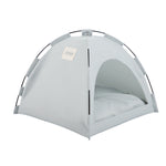 Gray pet tent with a white interior on a white background