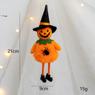 Halloween-themed plush toy with measurements on a white background