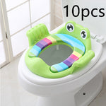 Colorful frog-shaped toilet seat on a white toilet with '10pcs' text above.
