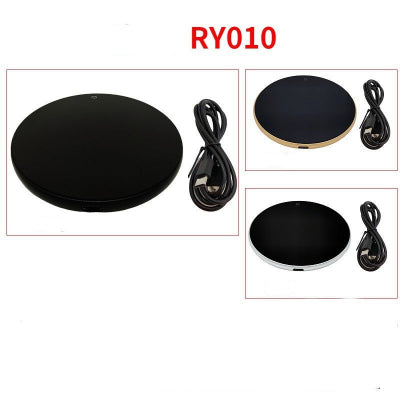 Black wireless charging pad with cable on a white background, featuring 'RY010' text.