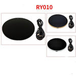 Black wireless charging pad with cable on a white background, featuring 'RY010' text.