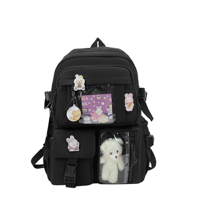 Goeverz Cute Casual Backpack for Women/Students | Large Capacity (36-55L) with Badges & Bear Charm