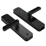 Black digital door handles on a white background